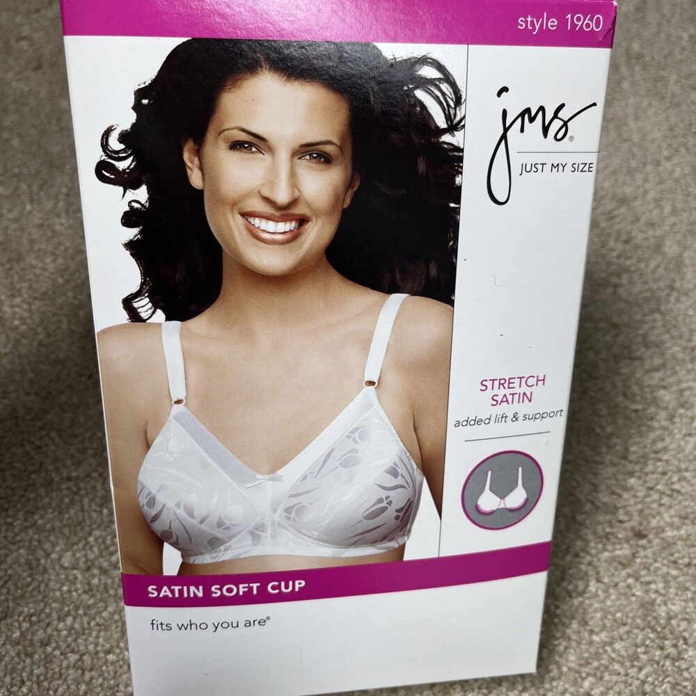 NOS Just My Size Style 1960 Stretch Satin Wirefree Bra White 48DD NIB Deadstock